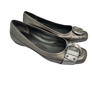 Coldwater Creek Womens Silver Metallic Flats With Buckle Size 7.5